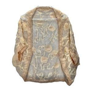 NWT 2 Chic Boutique Womens Light Pink Rosette Embroidered Sheer Open Front Shrug
